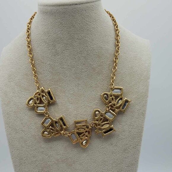 J Crew Gold, Tan, Gray, Pink Iridescent Crystal Statement Necklace - Picture 3 of 11